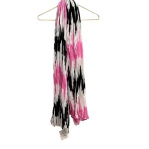 Shiraleah Chicago Asmara Scarf/Pareo Pink Black White Zig Zag Boho Artsy NWT